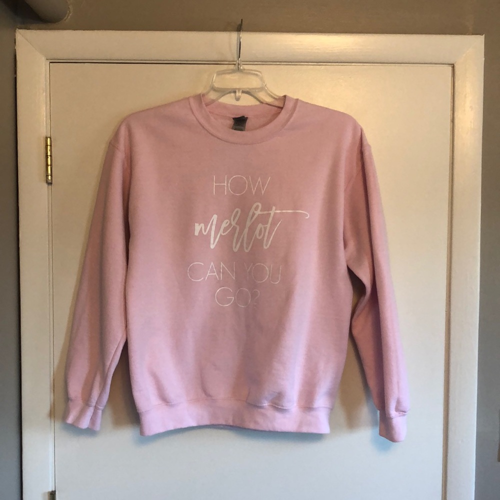 Wine pun crewneck sweatshirt, Gildan, pink, size medium - Picture 2 of 10